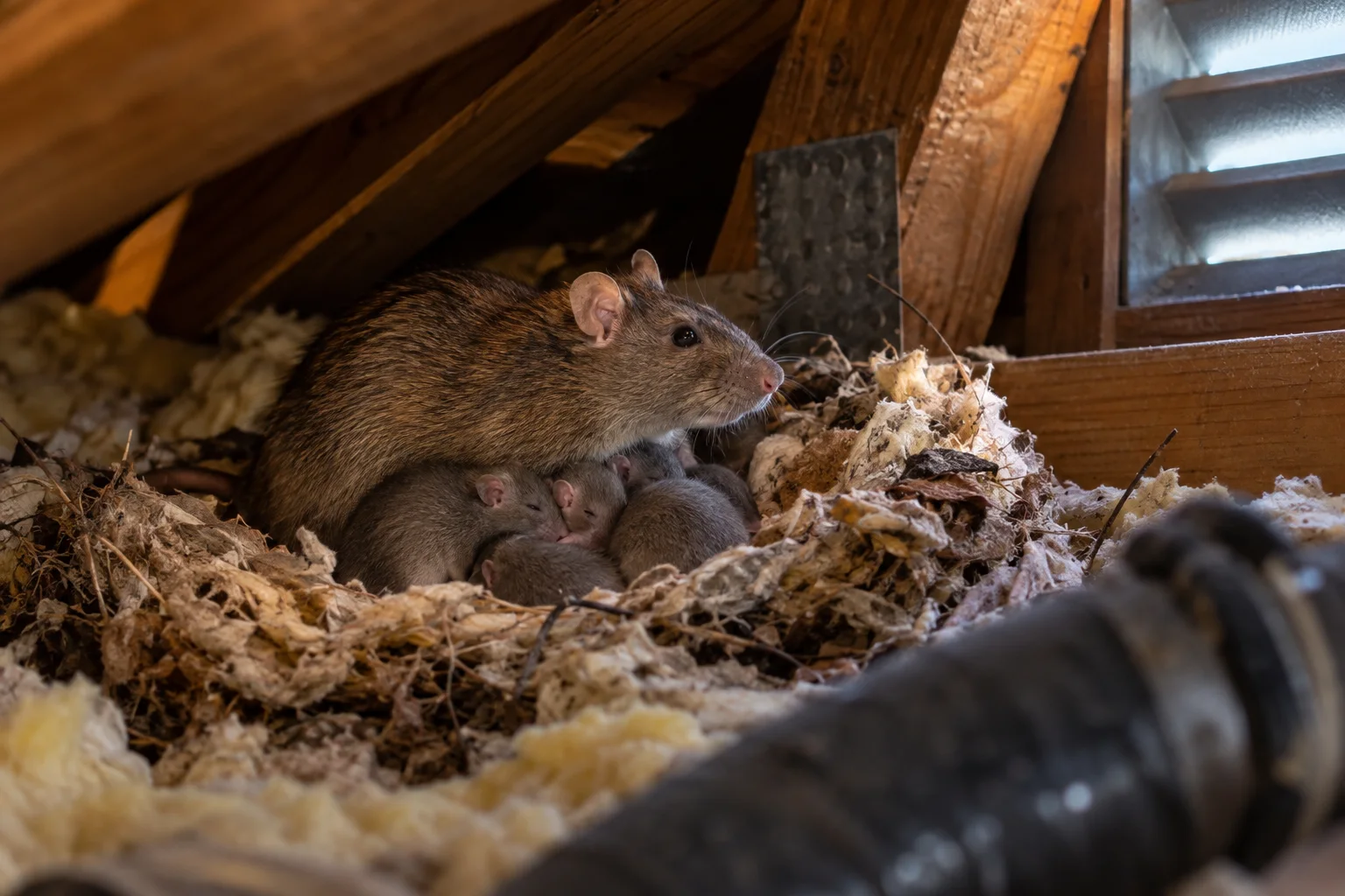 AI-generated illustration for Can Rats Have Babies in an Attic? What a Nest Means