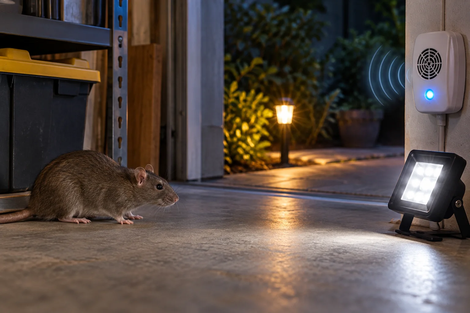 AI-generated illustration for Can Strobe Lights or High-Pitched Sound Keep Rats Away?